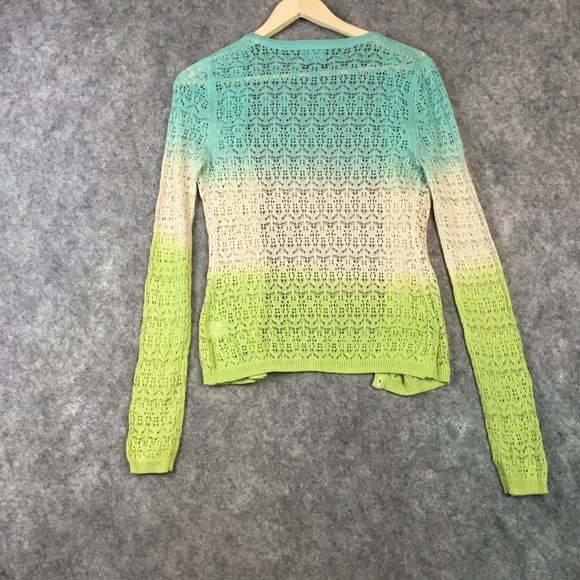 Cynthia Rowley Sweater S Cardigan Dip Dye Cotton Blend Blue Green Open Knit - Picture 11 of 12